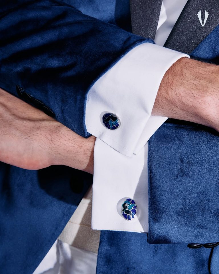 Vatican Glass painting blue cufflinks for tuxedos and business suits