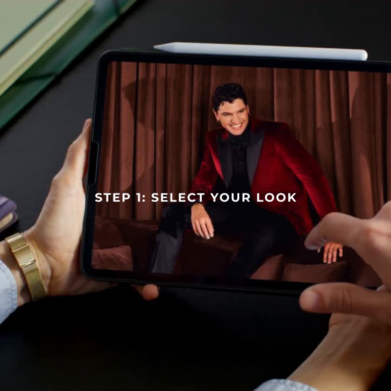 Choose black tuxedo, velvet tuxedo, smoking jacket, or suit rental (stylist assistance available