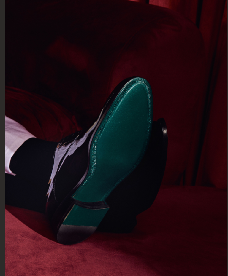 Black Dress shoes for tuxedos with Signature green lapels Sole