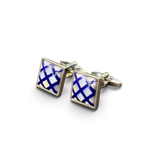 Royal Blue & Silver Lattice Cufflinks
