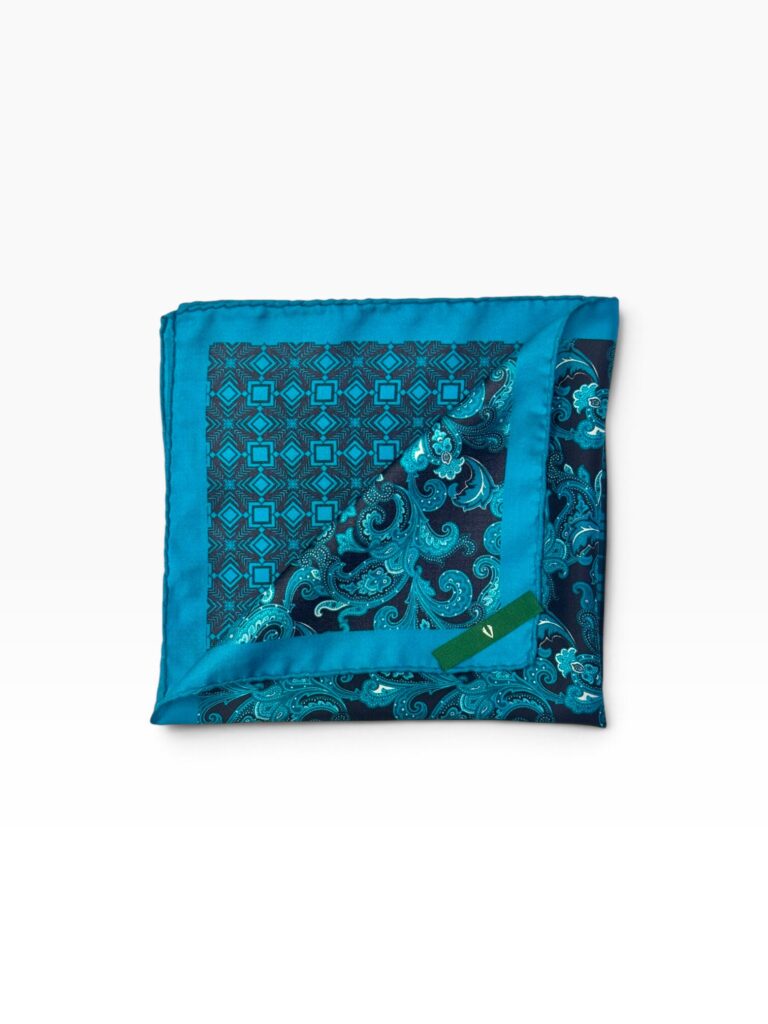 Aqua Blue & Black Pocket Square