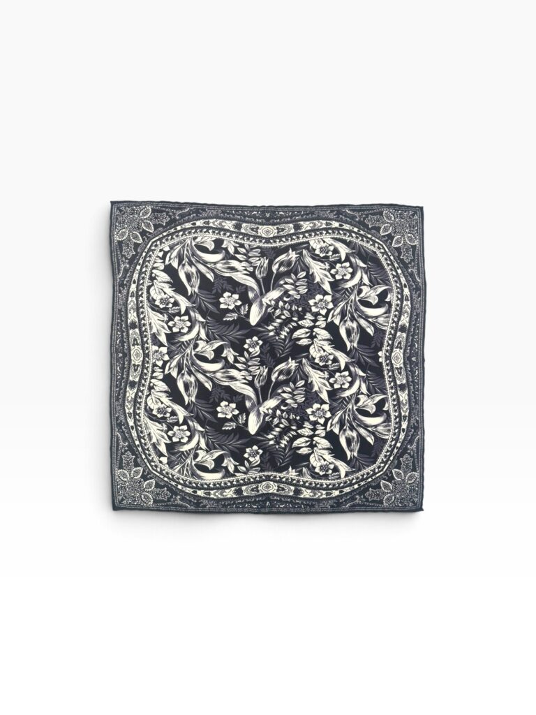 Black, Grey & White Botanical Pocket Square