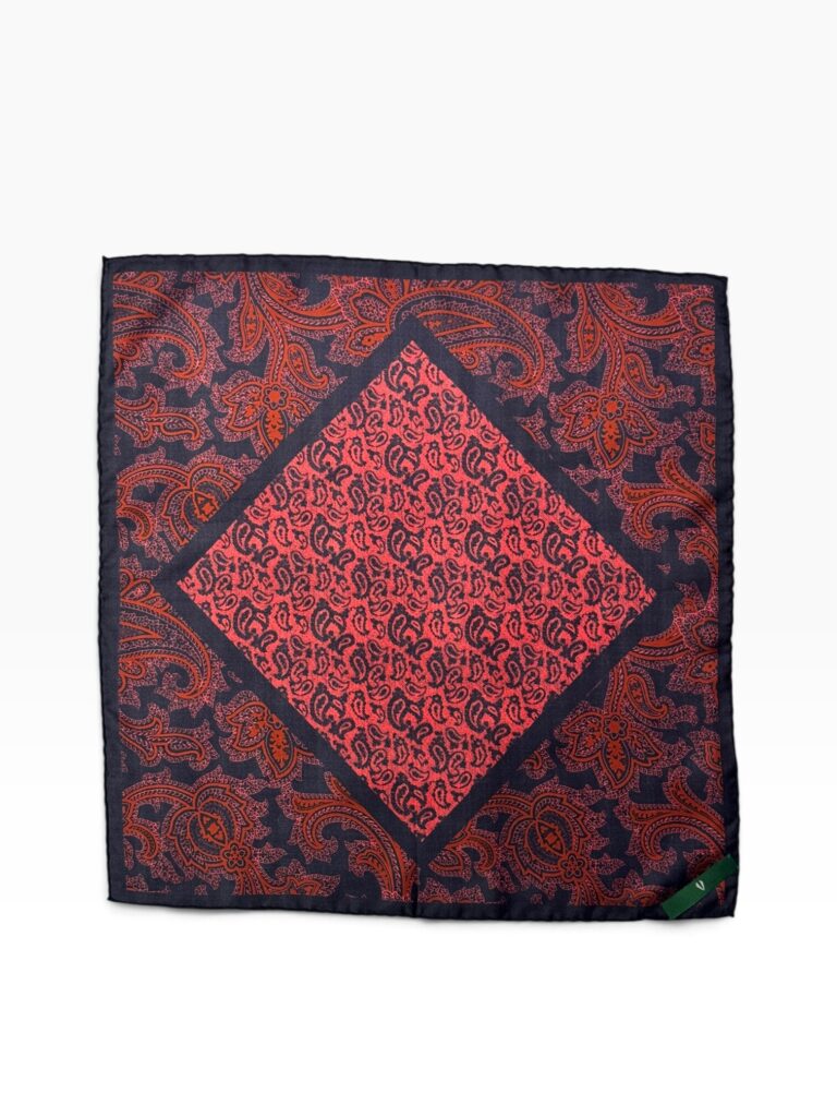 Crimson & Burnt Orange Dual-Paisley Pocket Square