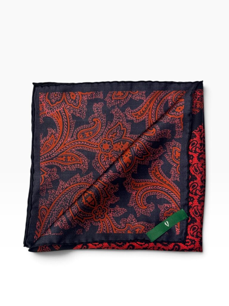 Crimson & Burnt Orange Dual-Paisley Pocket Square