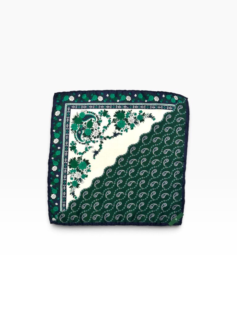 Green & Midnight Blue Paisley Pocket Square