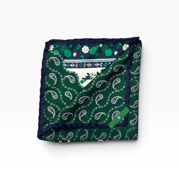 Green & Midnight Blue Paisley Pocket Square