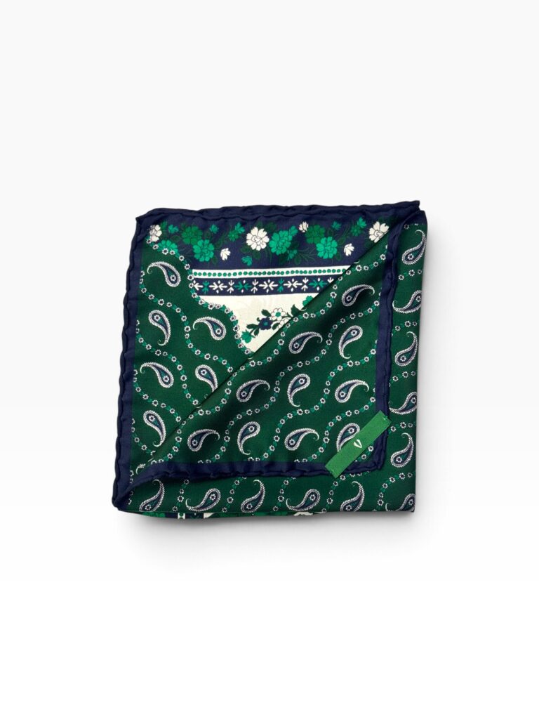 Green & Midnight Blue Paisley Pocket Square