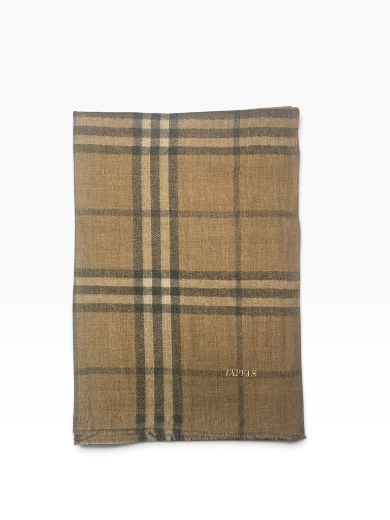 Beige & Charcoal Grey Cashmere Heritage Plaid Scarf