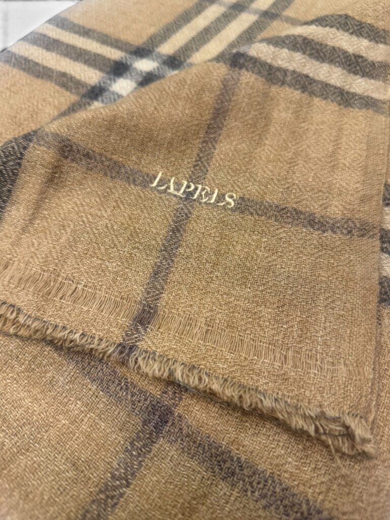 Beige & Charcoal Grey Cashmere Heritage Plaid Scarf
