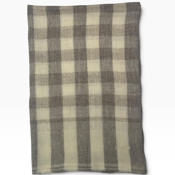Ivory & Taupe Brown Cashmere Buffalo Check Scarf