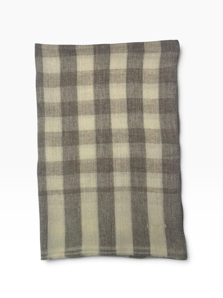 Ivory & Taupe Brown Cashmere Buffalo Check Scarf