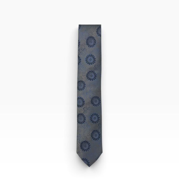 Soft Grey & Blue Chrysanthemum Tie