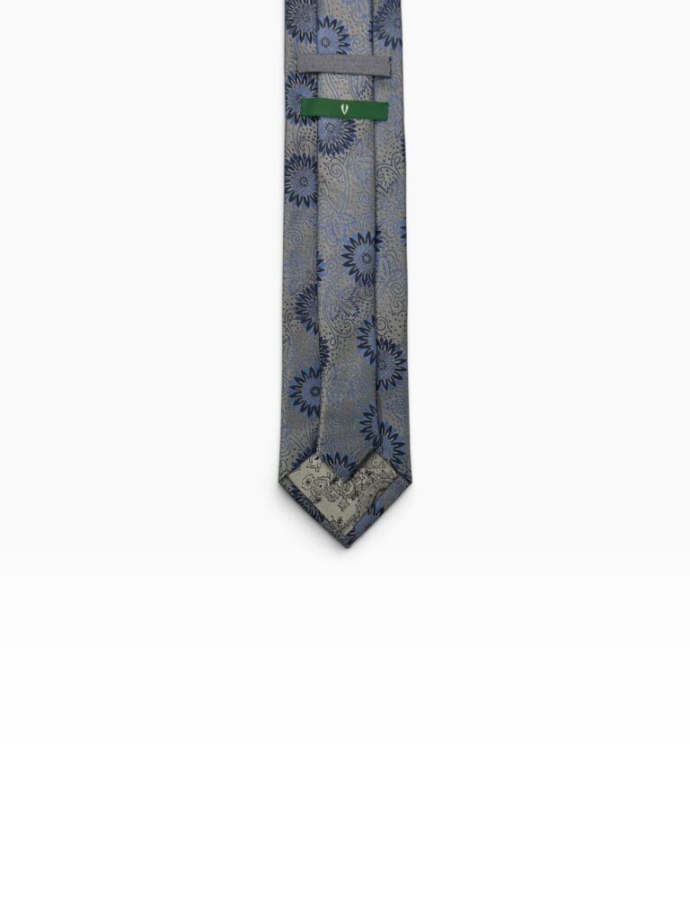 Soft Grey & Blue Chrysanthemum Tie