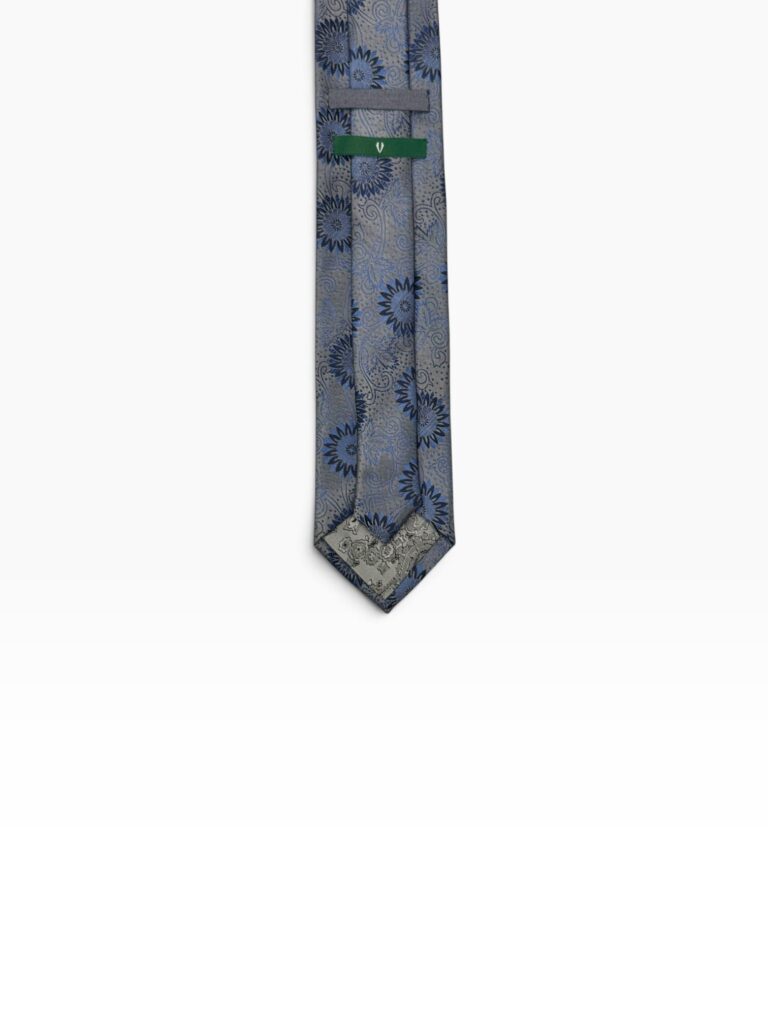 Soft Grey & Blue Chrysanthemum Tie