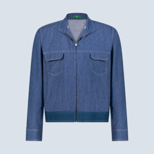 Blue Dobby Denim Jean Zipper Jacket