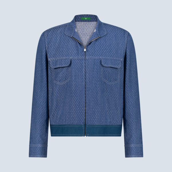 Blue Dobby Denim Jean Zipper Jacket