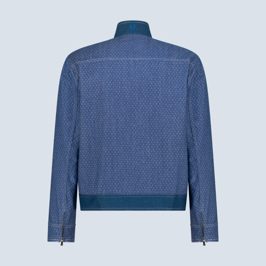 Blue Dobby Denim Jean Zipper Jacket