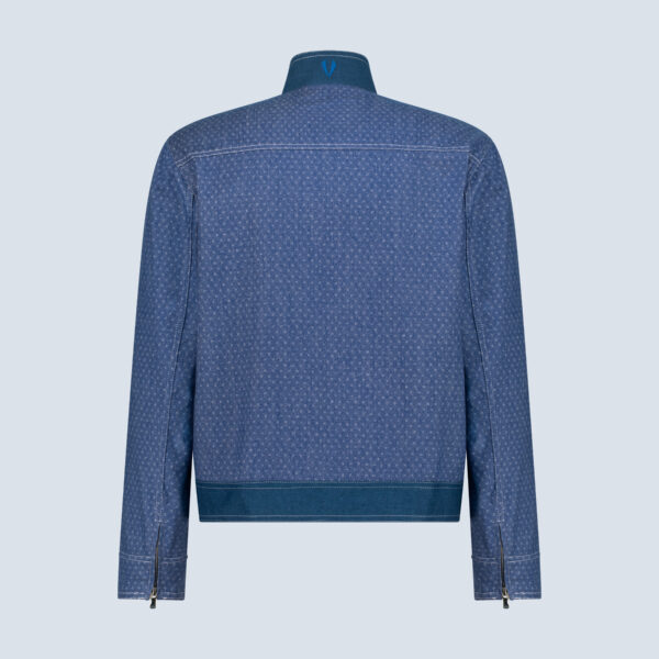 Blue Dobby Denim Jean Zipper Jacket