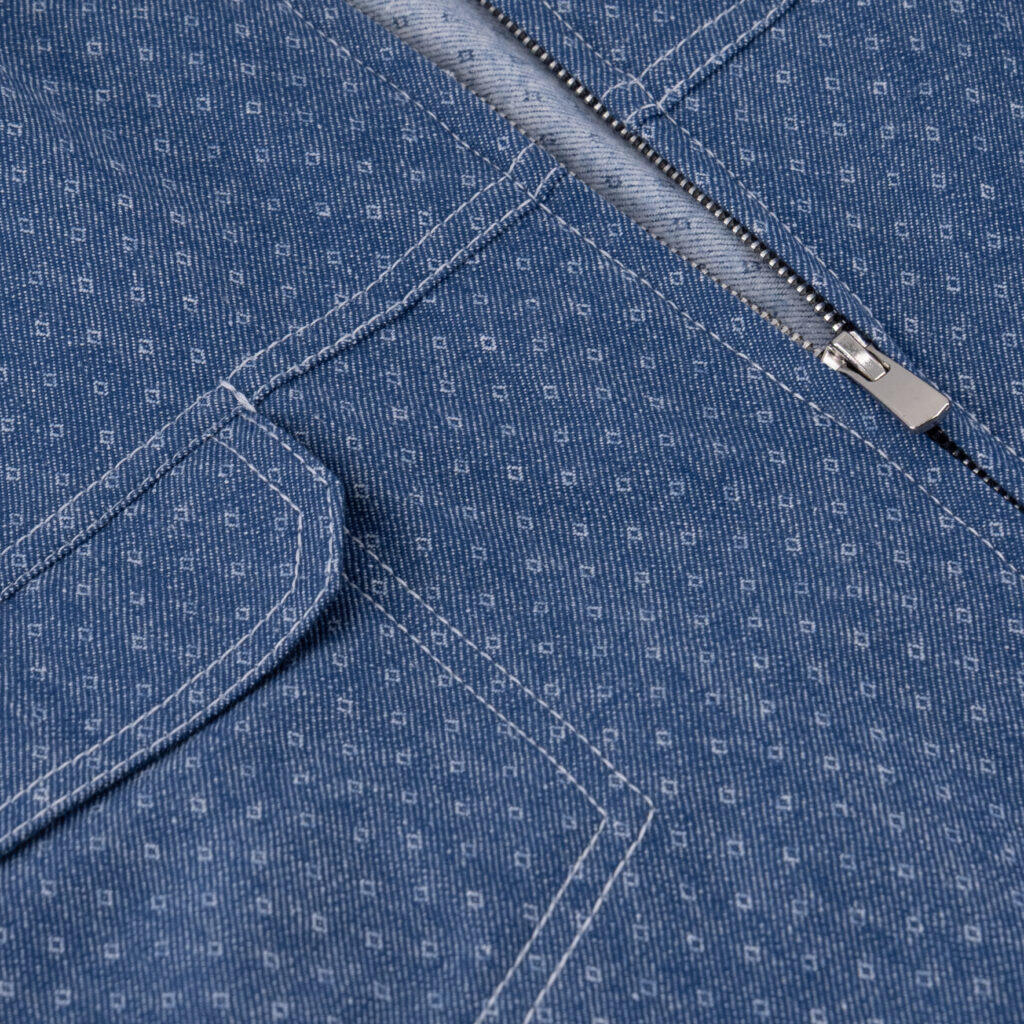 Blue Dobby Denim Jean Zipper Jacket
