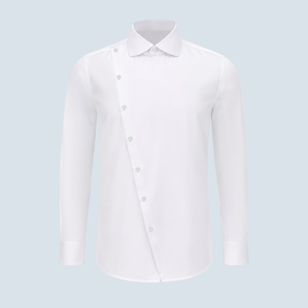 White Cotton Asymmetrical Tuxedo Shirt