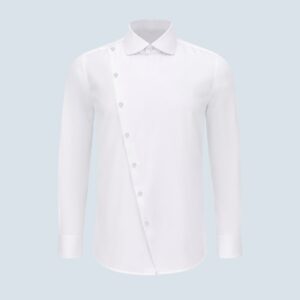White Cotton Asymmetrical Tuxedo Shirt