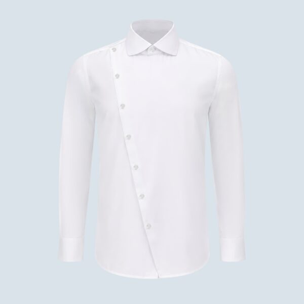 White Cotton Asymmetrical Tuxedo Shirt