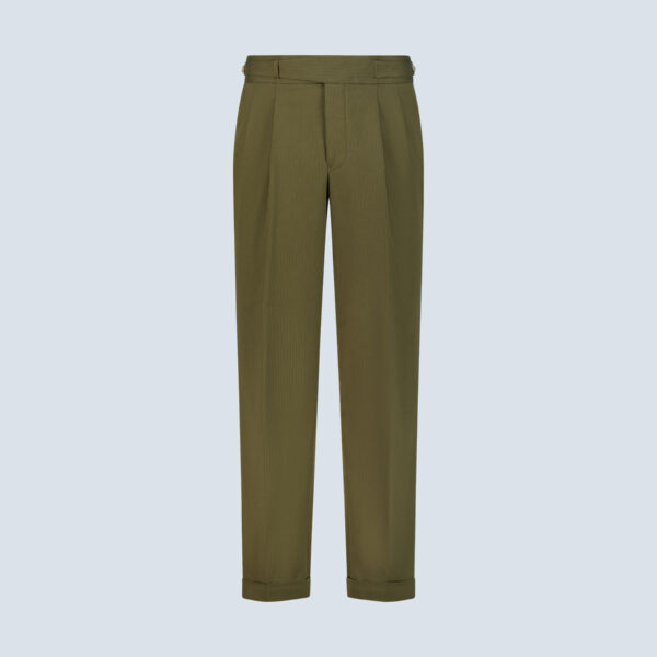 Drab Green Pleated Casual Trousers