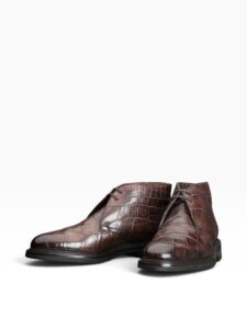 Deep Cognac Crocodile-Embossed Beaver Fur Chukka Boot