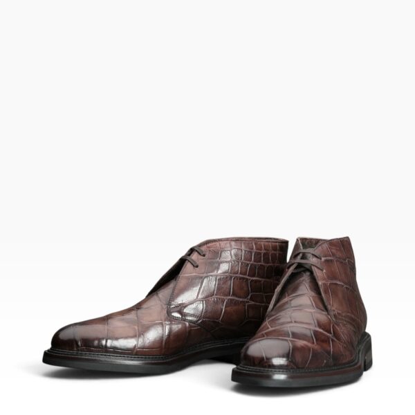 Deep Cognac Crocodile-Embossed Beaver Fur Chukka Boot