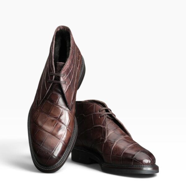 Deep Cognac Crocodile-Embossed Beaver Fur Chukka Boot