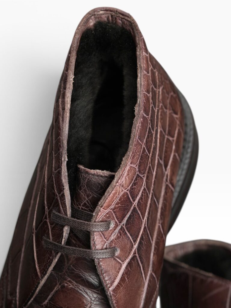 Deep Cognac Crocodile-Embossed Beaver Fur Chukka Boot