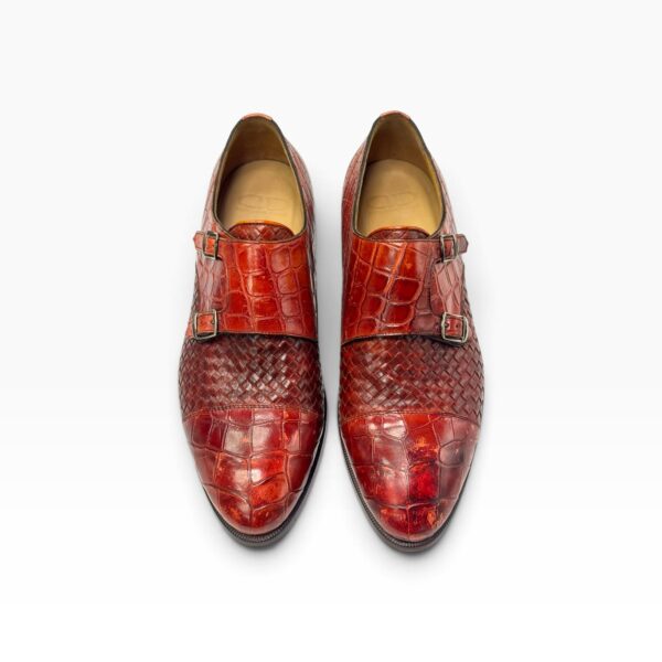 English Red Crocodile & Braided Leather Double Monk