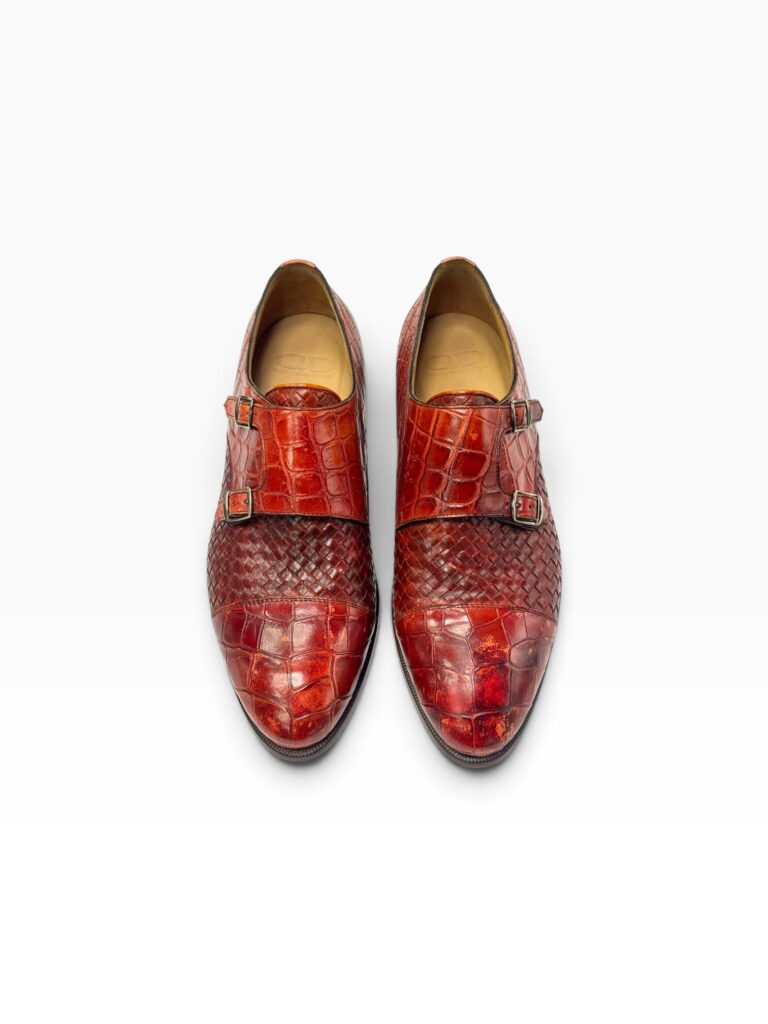 English Red Crocodile & Braided Leather Double Monk