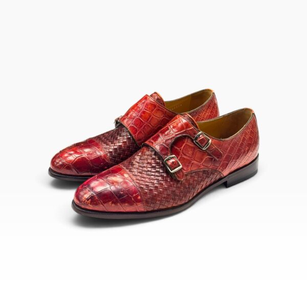 English Red Crocodile & Braided Leather Double Monk