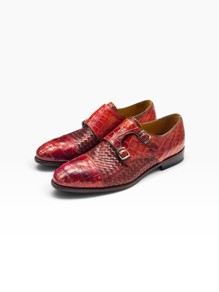 English Red Crocodile & Braided Leather Double Monk