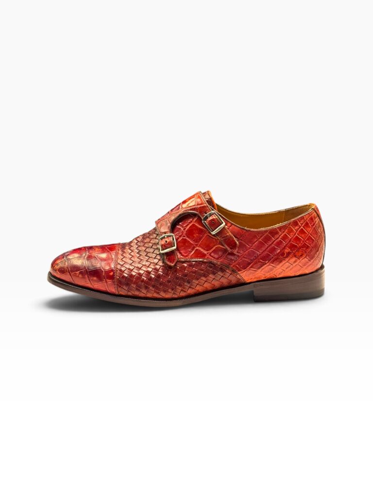 English Red Crocodile & Braided Leather Double Monk
