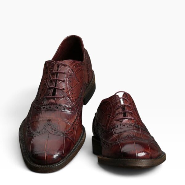 Wine Crocodile Washed Wingtip Oxford